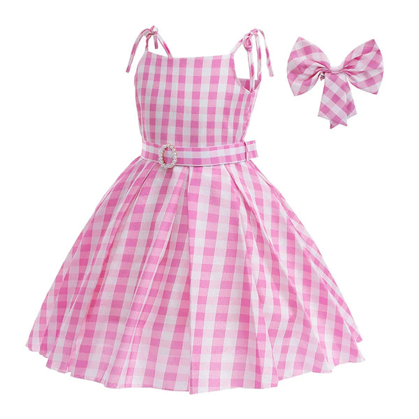 Girls' Pink Gingham Barbie Dress & Headband