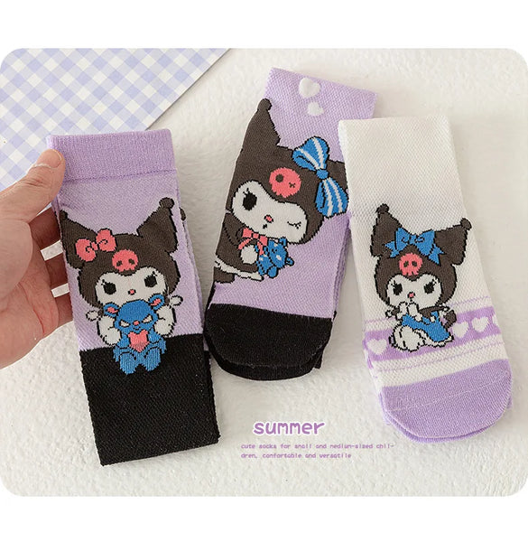 3 Pack: Hello Kitty™, Cinnamoroll™, Kuromi™ or MyMelody™ Knee High Socks for Girls