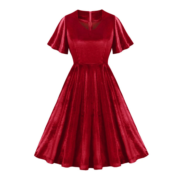 Evan Flutter-Sleeve Velvet Dress for Women & Teens