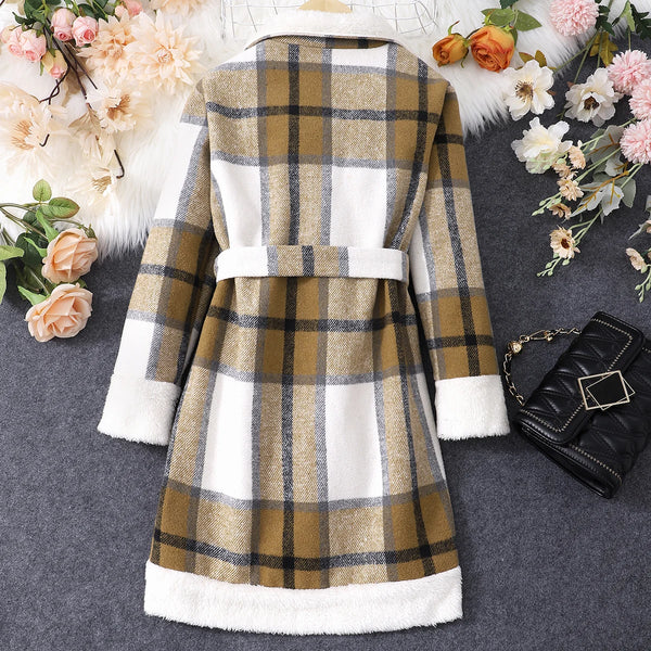 Girls' & Tweens' Longline Plaid Jacket with Tie Waist