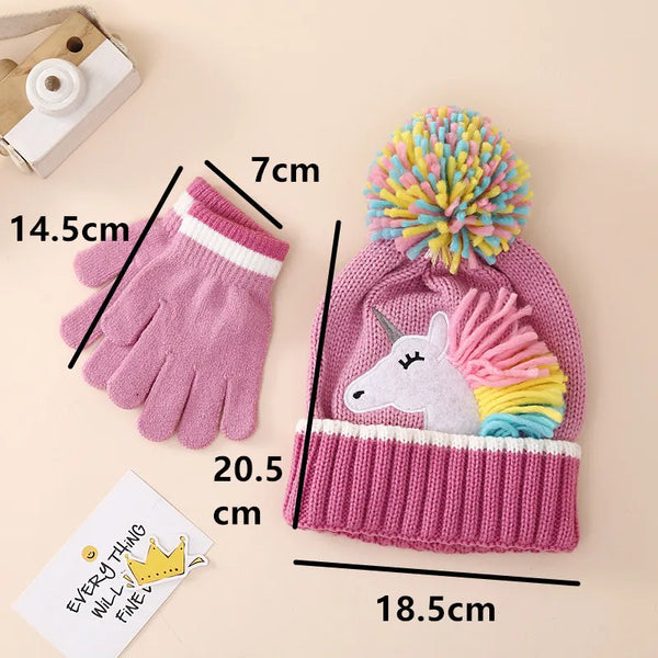 The Happy Unicorn Pom-Pom Beanie & Gloves Set