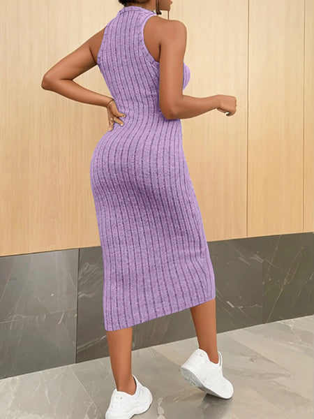 Chelsea Ribbed Halter Knit Sweater Midi Dress