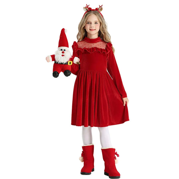 Amberlee Ruffled Velvet Dress for Girls