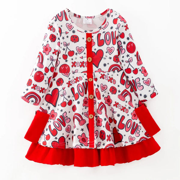Cutie Hearts Print Twirl Dress with Pockets