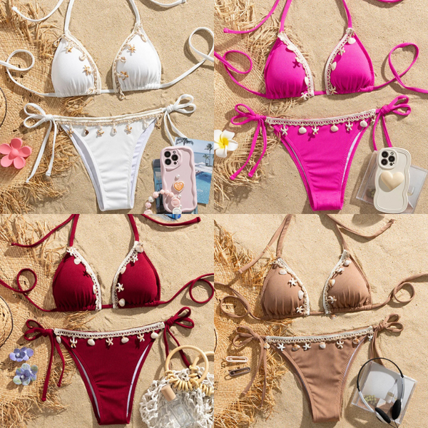 Shelly Beach Side-Tie Bikini with Ivory Shells