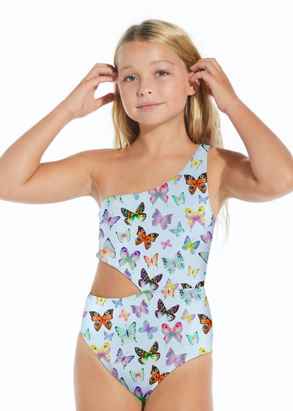 More Butterflies Print Side Cut-Out Swimsuit by STELLA COVE