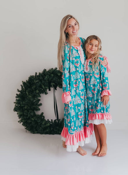 Girls' Pink Teal Christmas Holiday Nutcracker Lace Lounge Gown