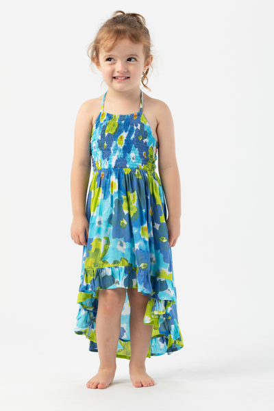 Girls Bellini Midi Dress in Watercolor Dreams Blue