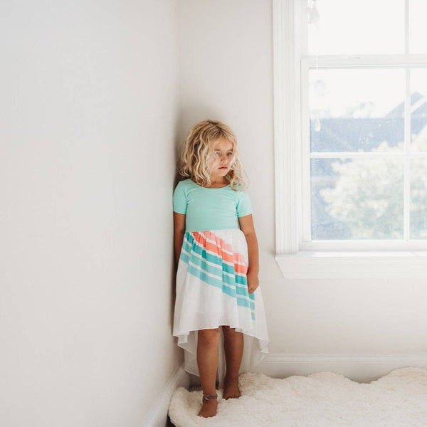 Light Teal Pastel Rainbow Hi Lo Dress