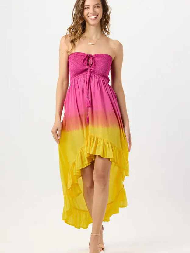 Women's Aila Maxi Dress in Fuscia Ombre Yellow