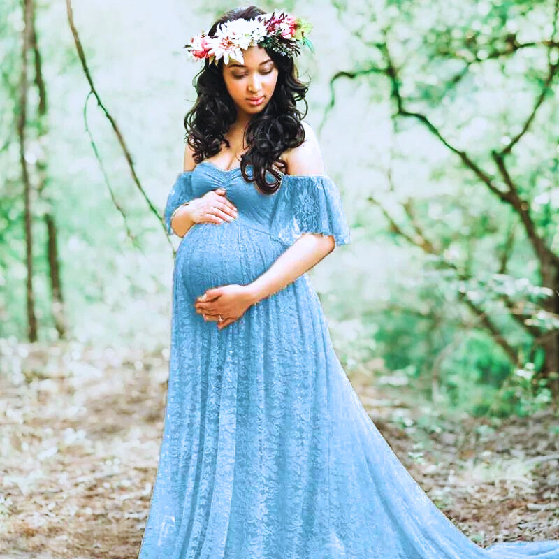 Mama Off-The Shoulder Lace Maternity Maxi Dress