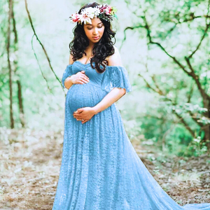 Mama Off-The Shoulder Lace Maternity Maxi Dress