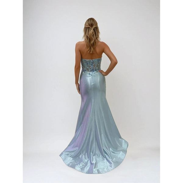 Sparkly Floral Strapless Corset-Style Bodice Evening Gown