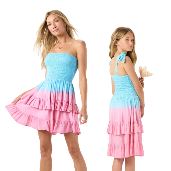 Begonias Mini Dress in Turquoise Watermelon Ombre for Women