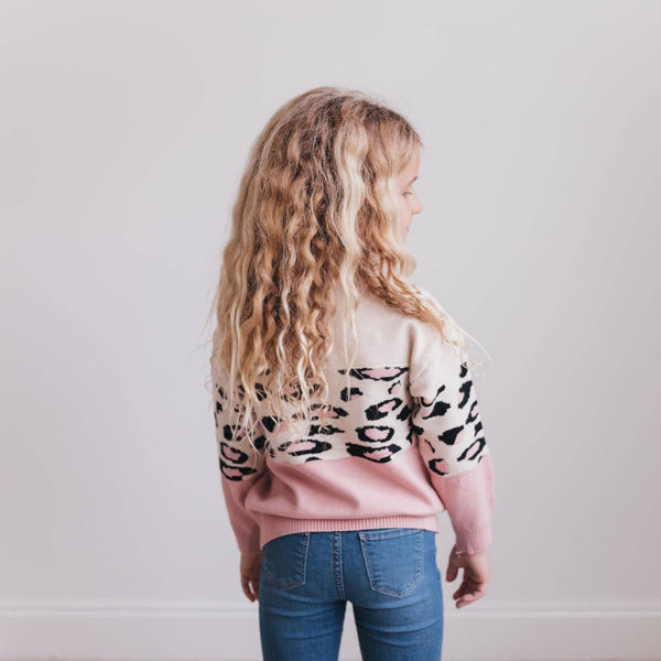 Pink Cream Leopard Crew Neck Sweater