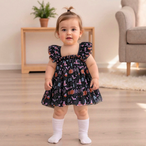 Halloween Butterfly Sparkly Black Tulle Dress with Sparkly Black Wings for Baby Girls
