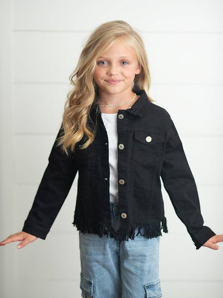 Black Denim Fringe Jacket for Little Girls, Girls & Tweens