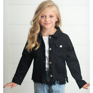 Black Denim Fringe Jacket for Little Girls, Girls & Tweens