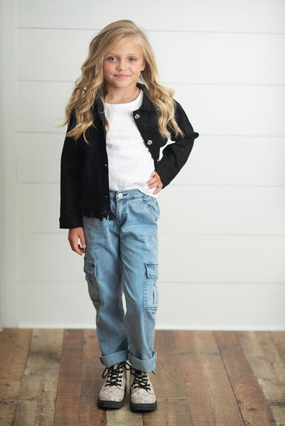 Black Denim Fringe Jacket for Little Girls, Girls & Tweens