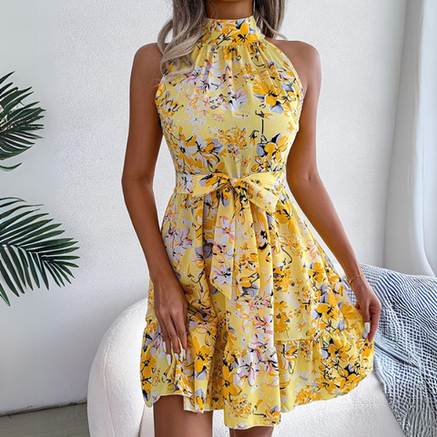 Buttercup Sleeveless Floral Halter Dress for Women & Teens