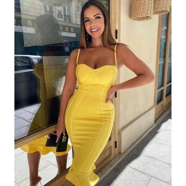 Buttercup Spaghetti Strap Midi Bandage Dress for Women