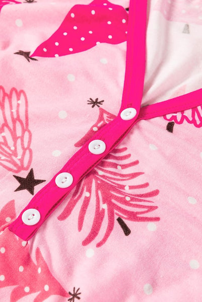 Pink Christmas Tree V-Neck Top & Pants PJ Set for Women & Teens