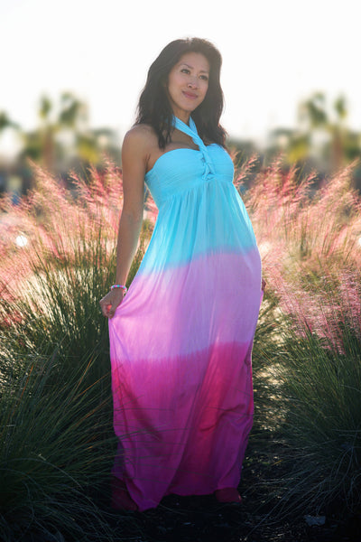 Jasmine Maxi Dress in Turquoise Violet Ombre