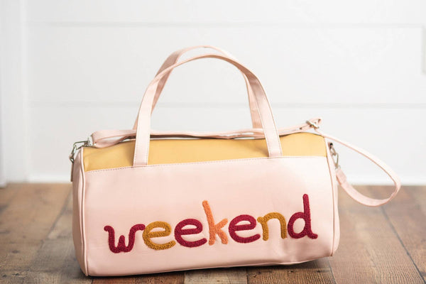 Pink & Tan Fuzzy Letter Weekender Travel Bag