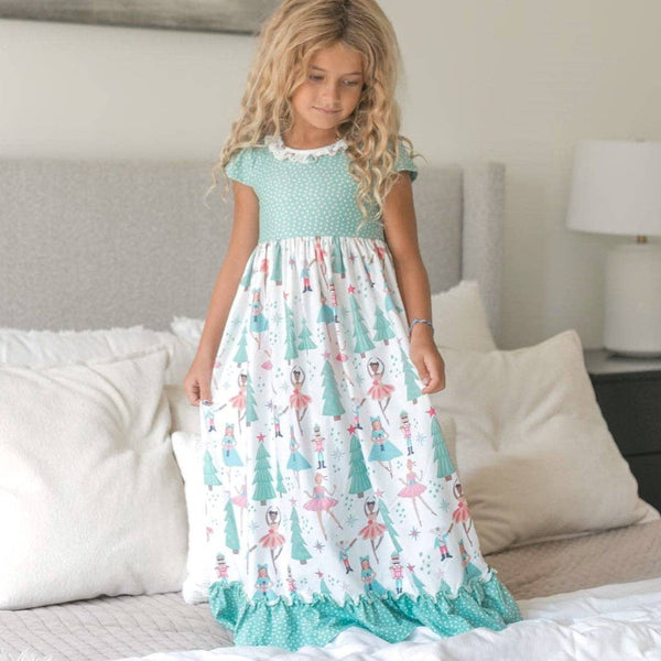 Girls Christmas Holiday Nutcracker Ruffle Lounge Play Gown