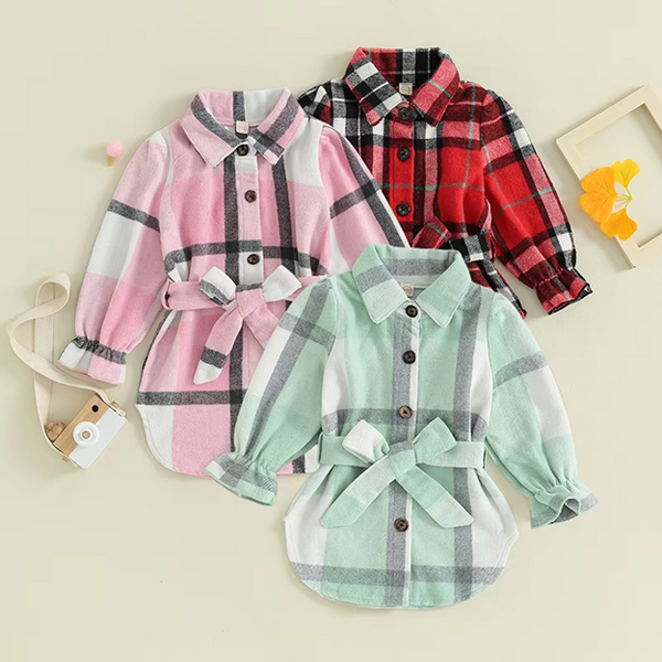 The Cassie Tie Waist Shacket for Little Girls