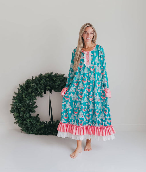 Women's Pink Teal Christmas Holiday Nutcracker Lounge Gown