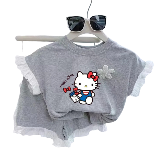 Eyelet Accents Hello Kitty™ Top & Shorts Outfit for Toddlers & Little Girls
