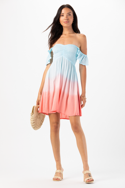 Hollie Mini Dress in Aqua Mauve Rose Ombre