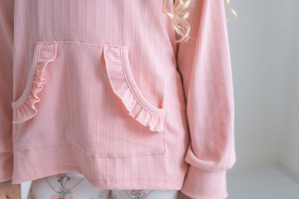 Girls Pink Ruffle Hi Lo Hoodie & Coquette Bow Legging Set