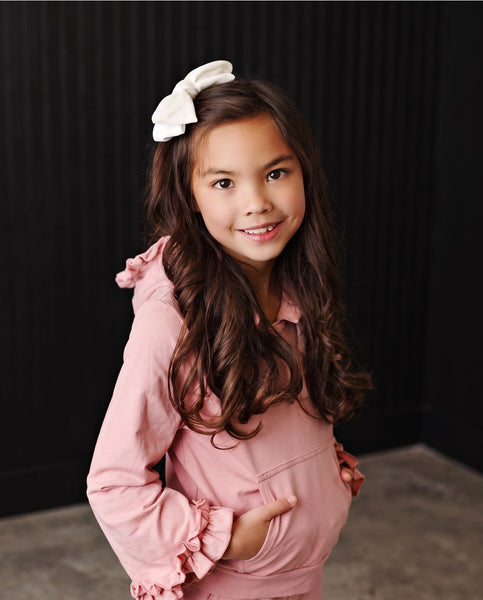 Dusty Pink Ruffle Pocket Lounge Set for Girls