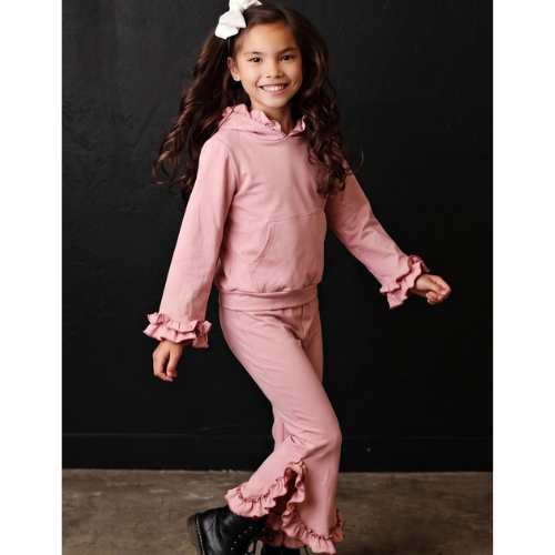 Dusty Pink Ruffle Pocket Lounge Set for Girls