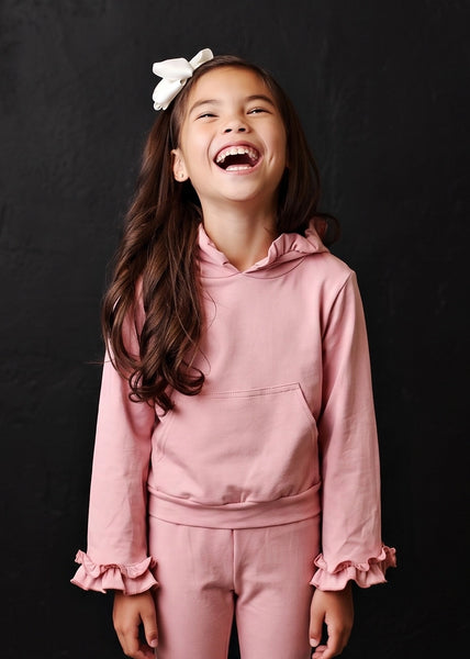 Dusty Pink Ruffle Pocket Lounge Set for Girls