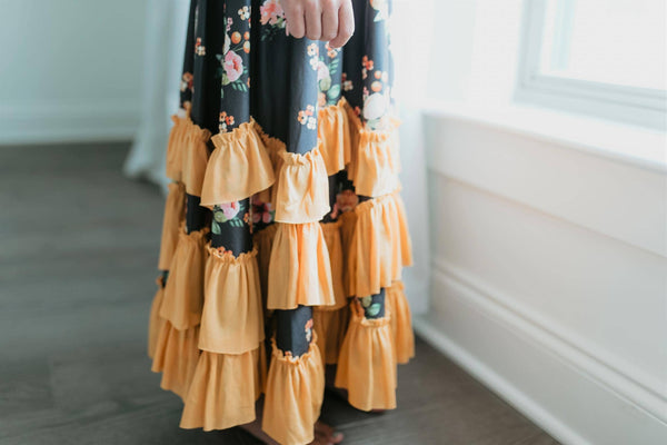 Girls Chocolate & Mustard Fall Twirl Ruffles Dress