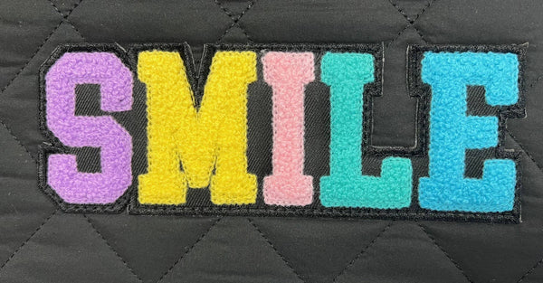Extra Large Capacity Black Puffer Backpack with Smile Patch