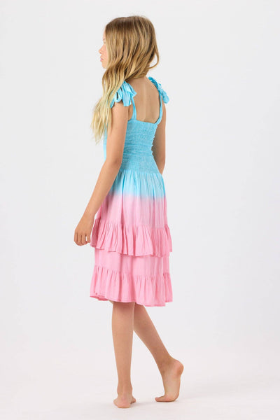 Girls' Begonias Dress in Turquoise Watermelon Ombre