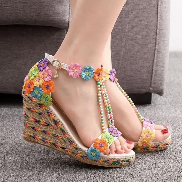 The Embroidered Floral Bead Wedges for Women & Teens