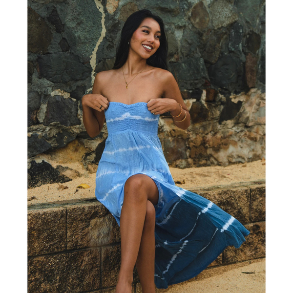Emilia Maxi Dress in Blue Ombre Stripe