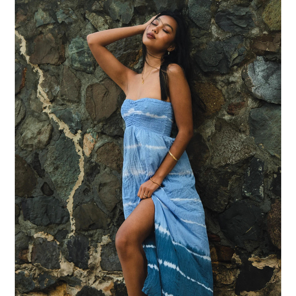 Emilia Maxi Dress in Blue Ombre Stripe