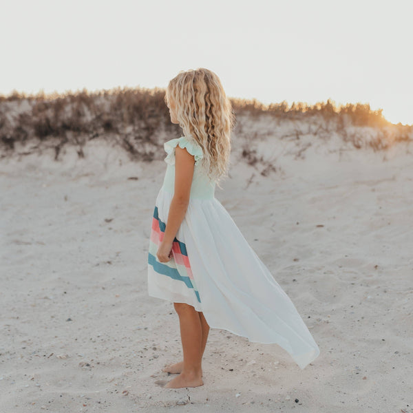 Mint Blue Short Sleeve Rainbow Hi Lo Dress