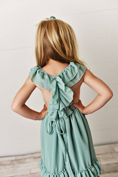 Mint Fancy Ruffle Back Dress for Girls