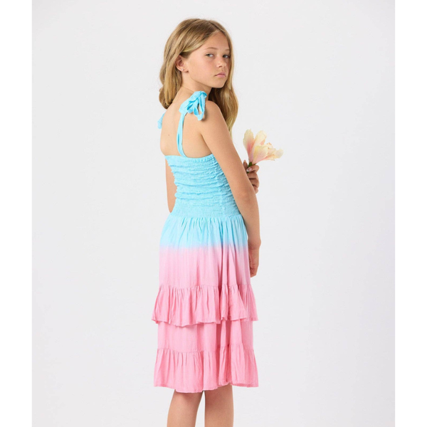 Girls' Begonias Dress in Turquoise Watermelon Ombre