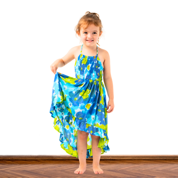 Girls Bellini Midi Dress in Watercolor Dreams Blue