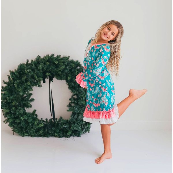 Girls' Pink Teal Christmas Holiday Nutcracker Lace Lounge Gown
