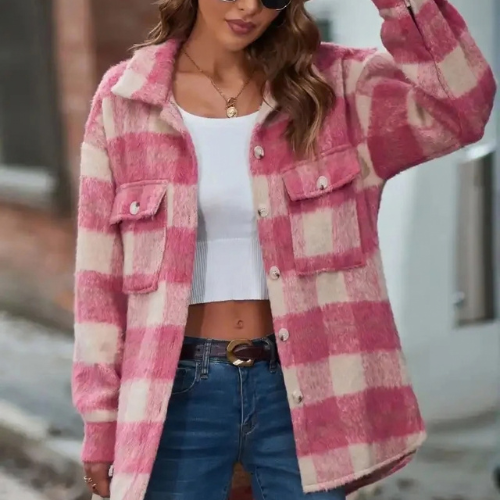 Gwynnie Plaid Brushed Heavy-weight Polyknit Shacket for Women
