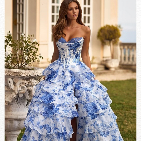 Heiress Strapless Floral Tiered Formal Gown-Custom Sizing Available!